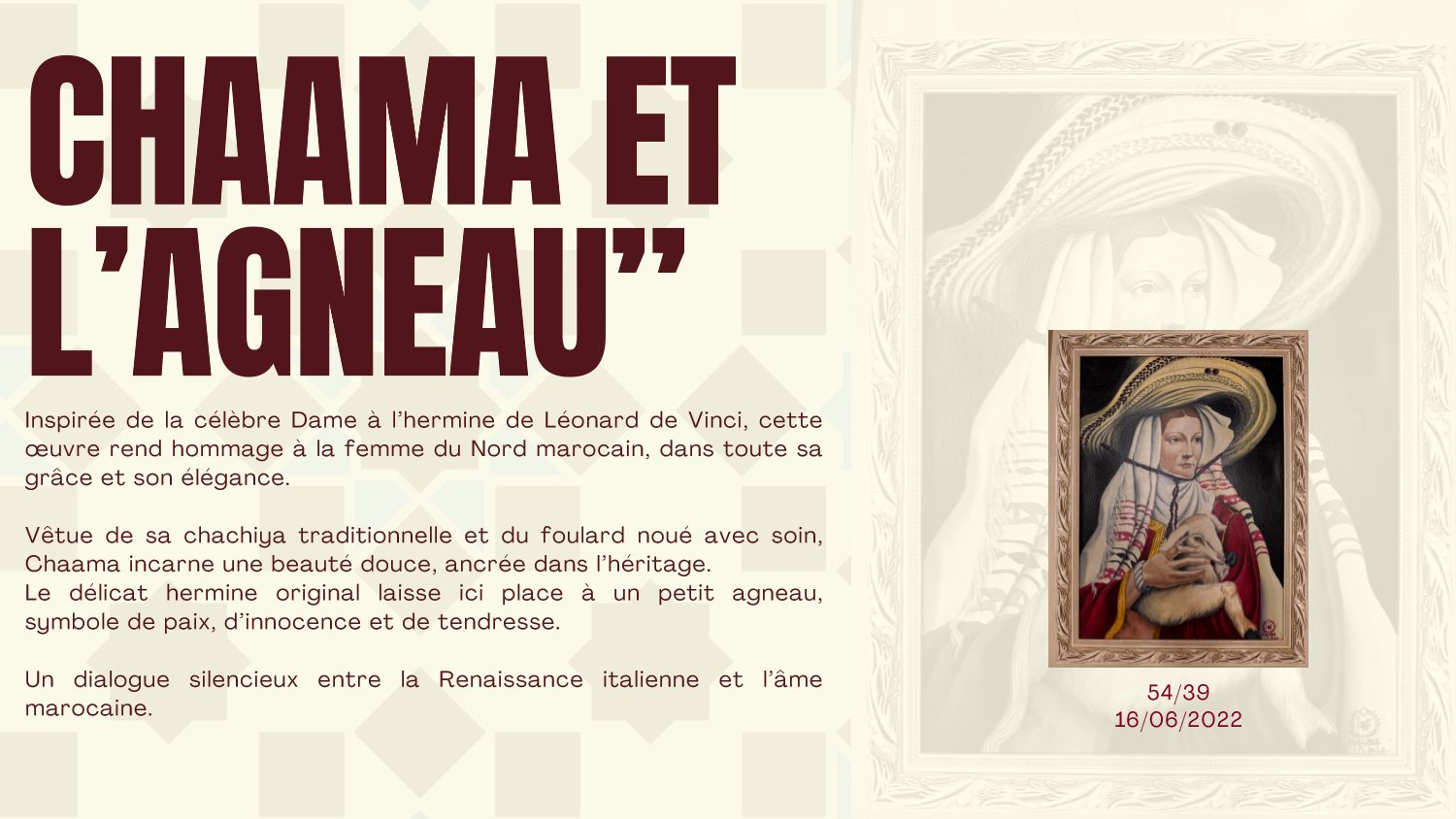 Chaama et L'Agneau: Leonardo da Vinci homage in Northern Moroccan chachiya
