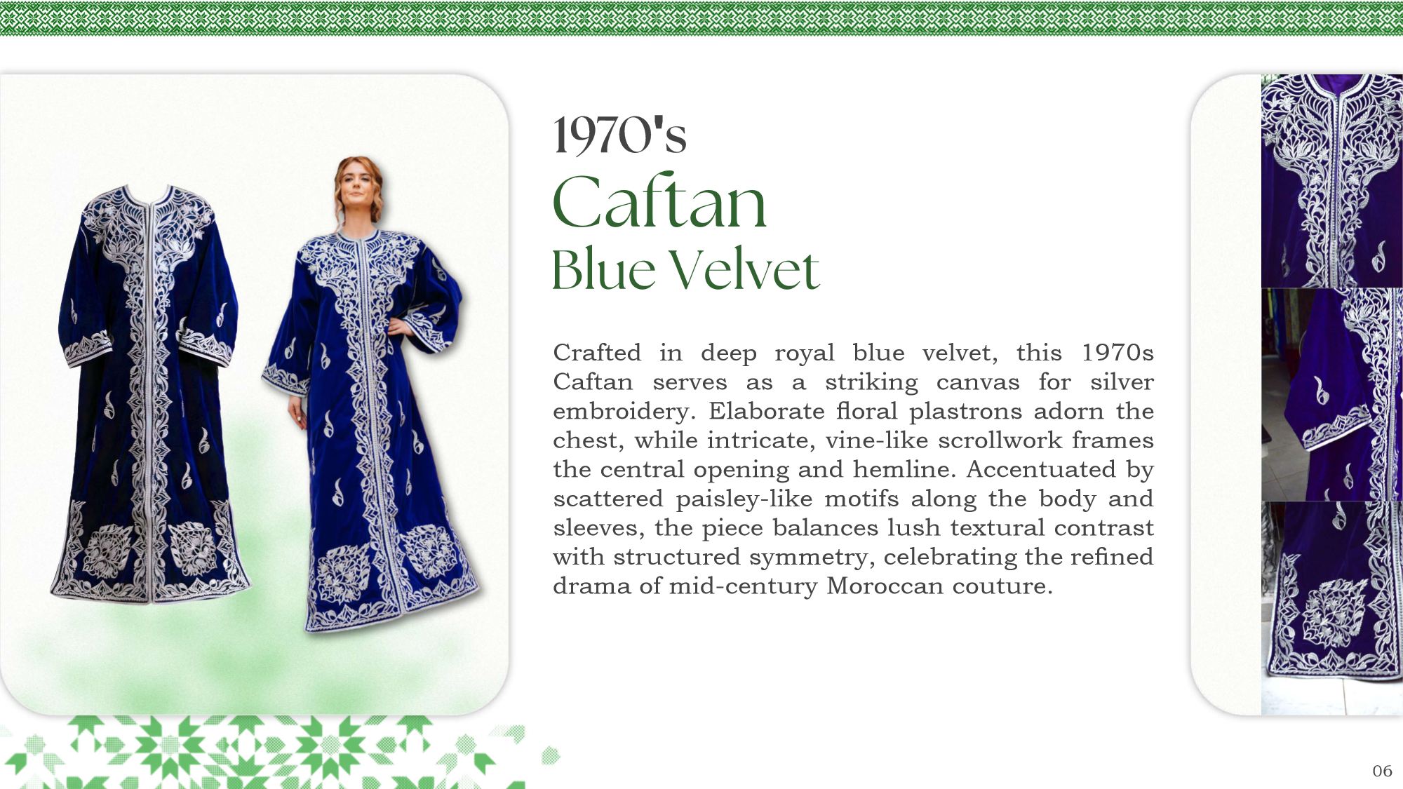 1970s Caftan Blue Velvet with silver floral arches