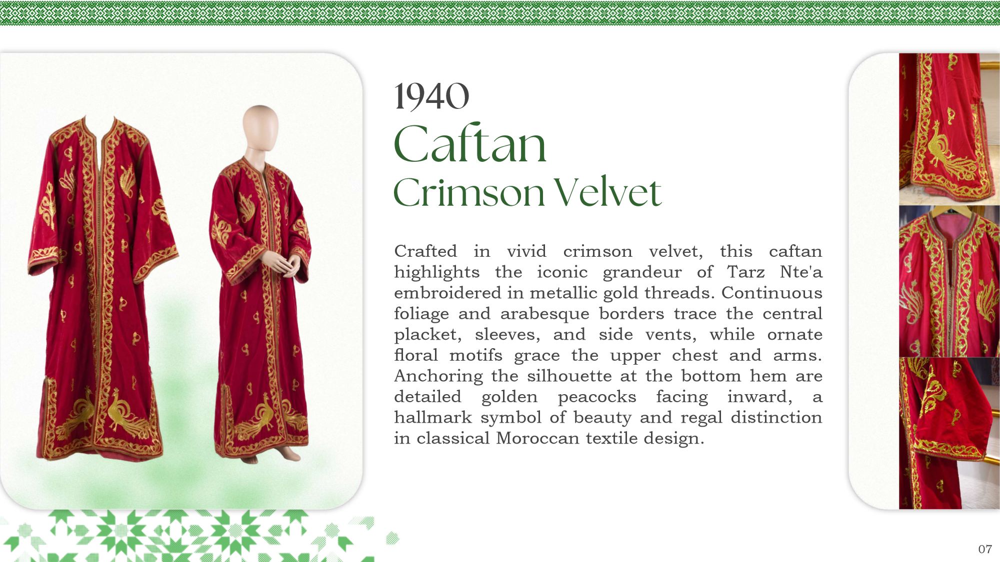 1940 Caftan Crimson Velvet with gold peacocks