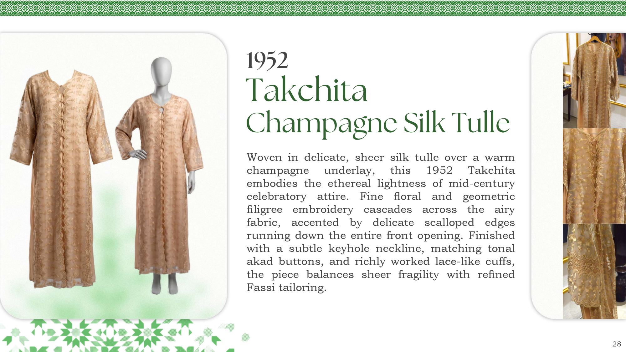 1952 Takchita Champagne Silk Tulle with delicate filigree
