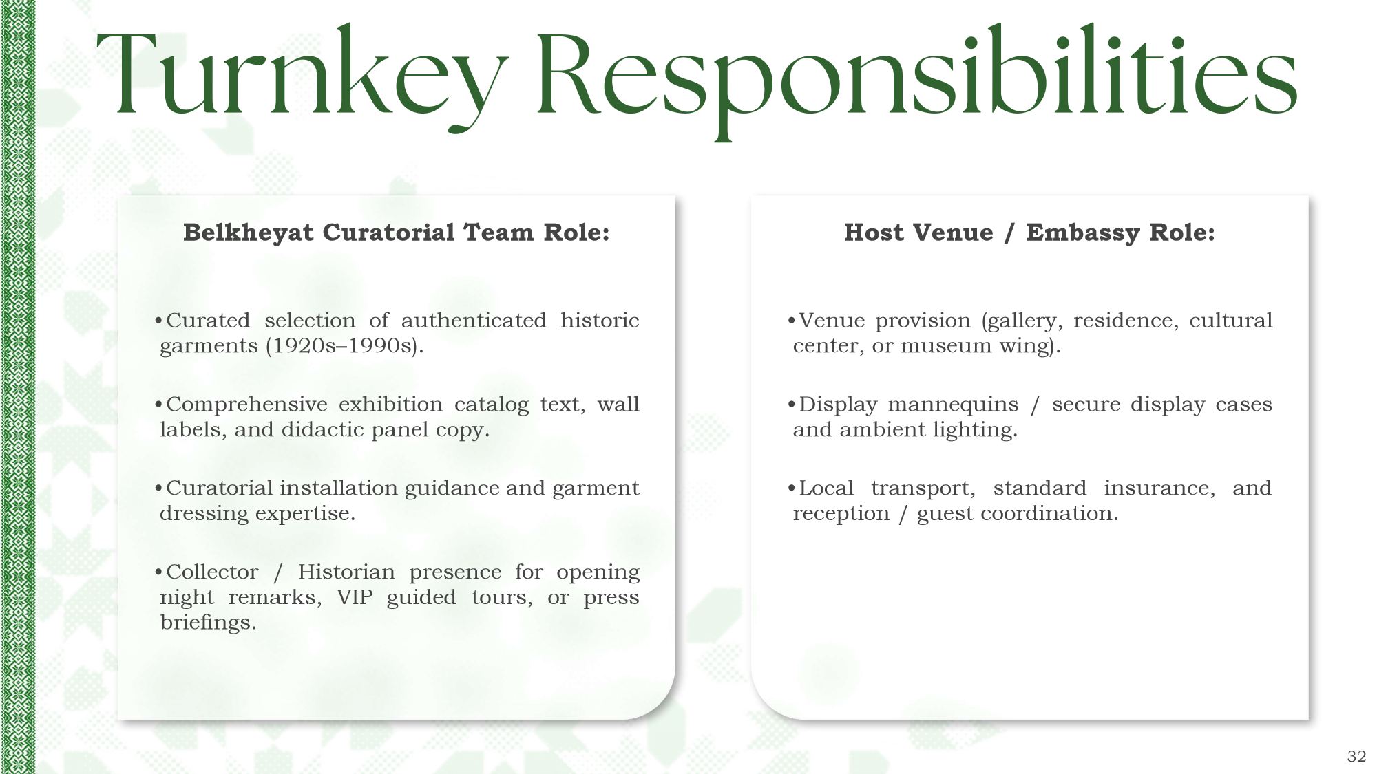 Turnkey exhibition responsibilities and inquiries