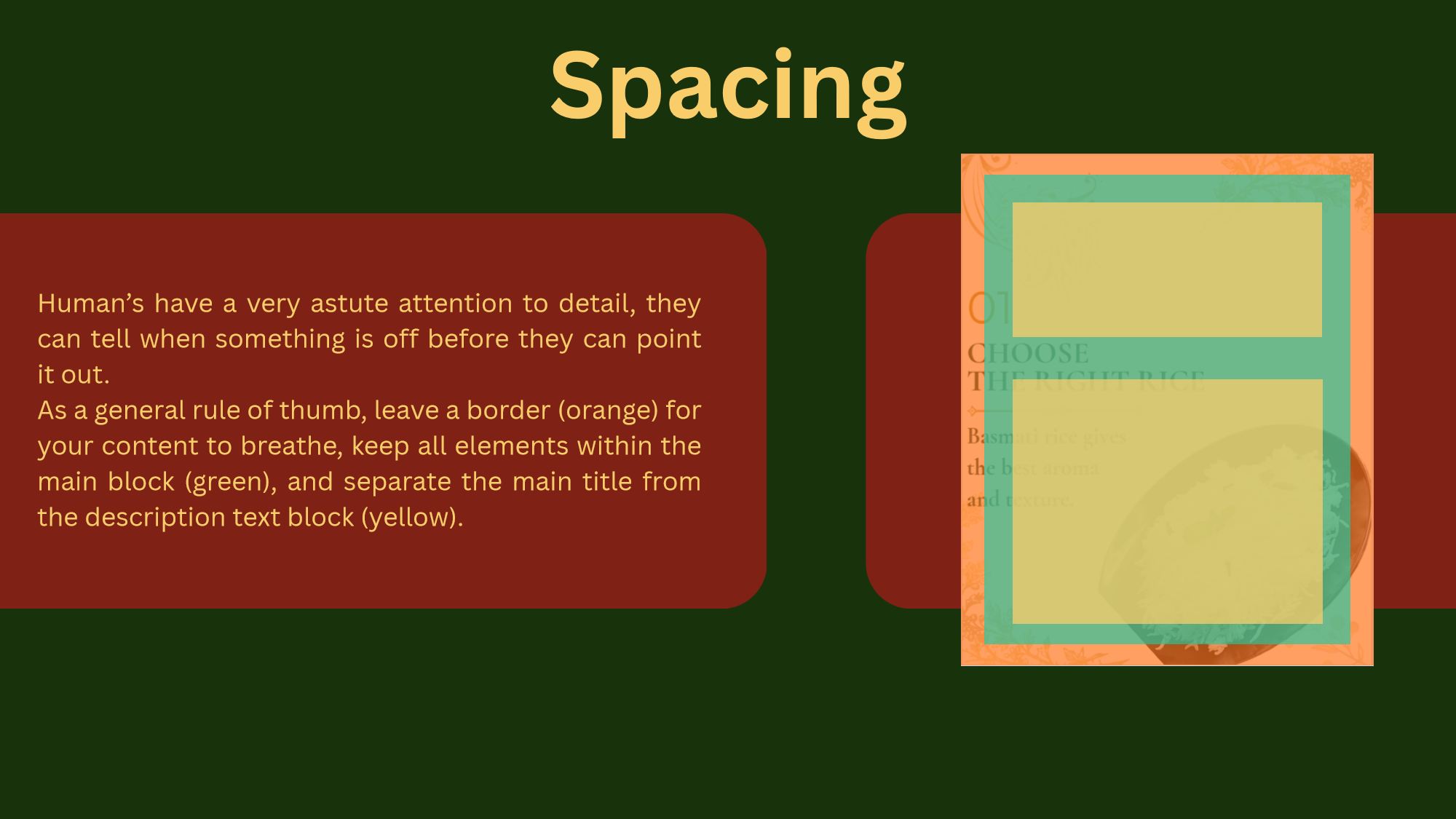 Design Remarks Slide: Layout borders and typographic spacing